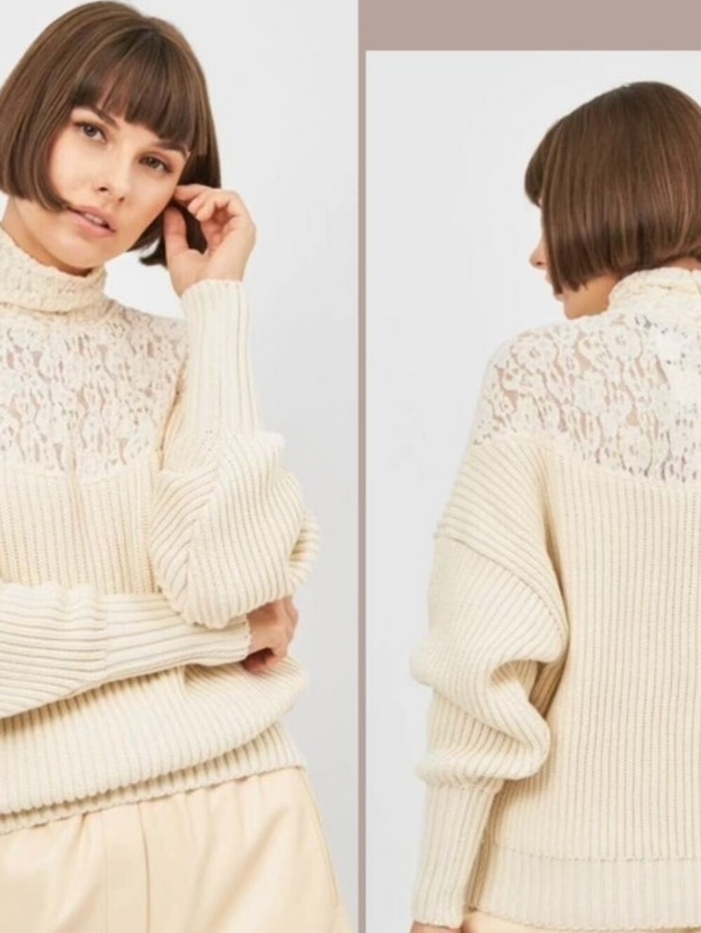 Women's Cream Lace-Yoke Knit Sweater